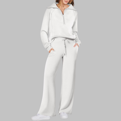 Fleur - Comfy Half Zip Sweatshirt and Wide Leg Pants Set