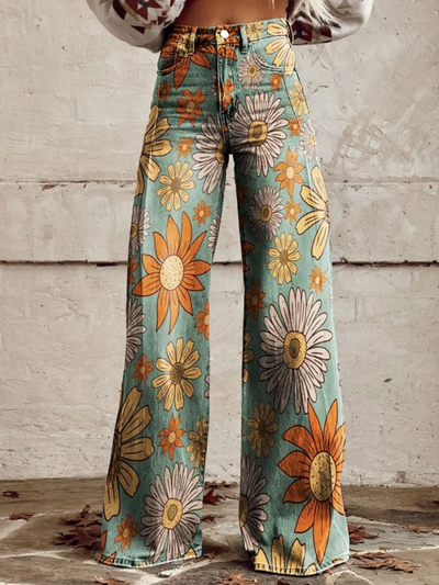Lara - Vintage Floral Wide-Leg Pants