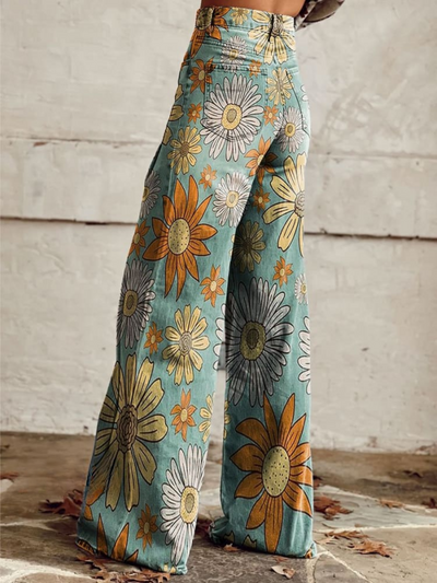 Lara - Vintage Floral Wide-Leg Pants