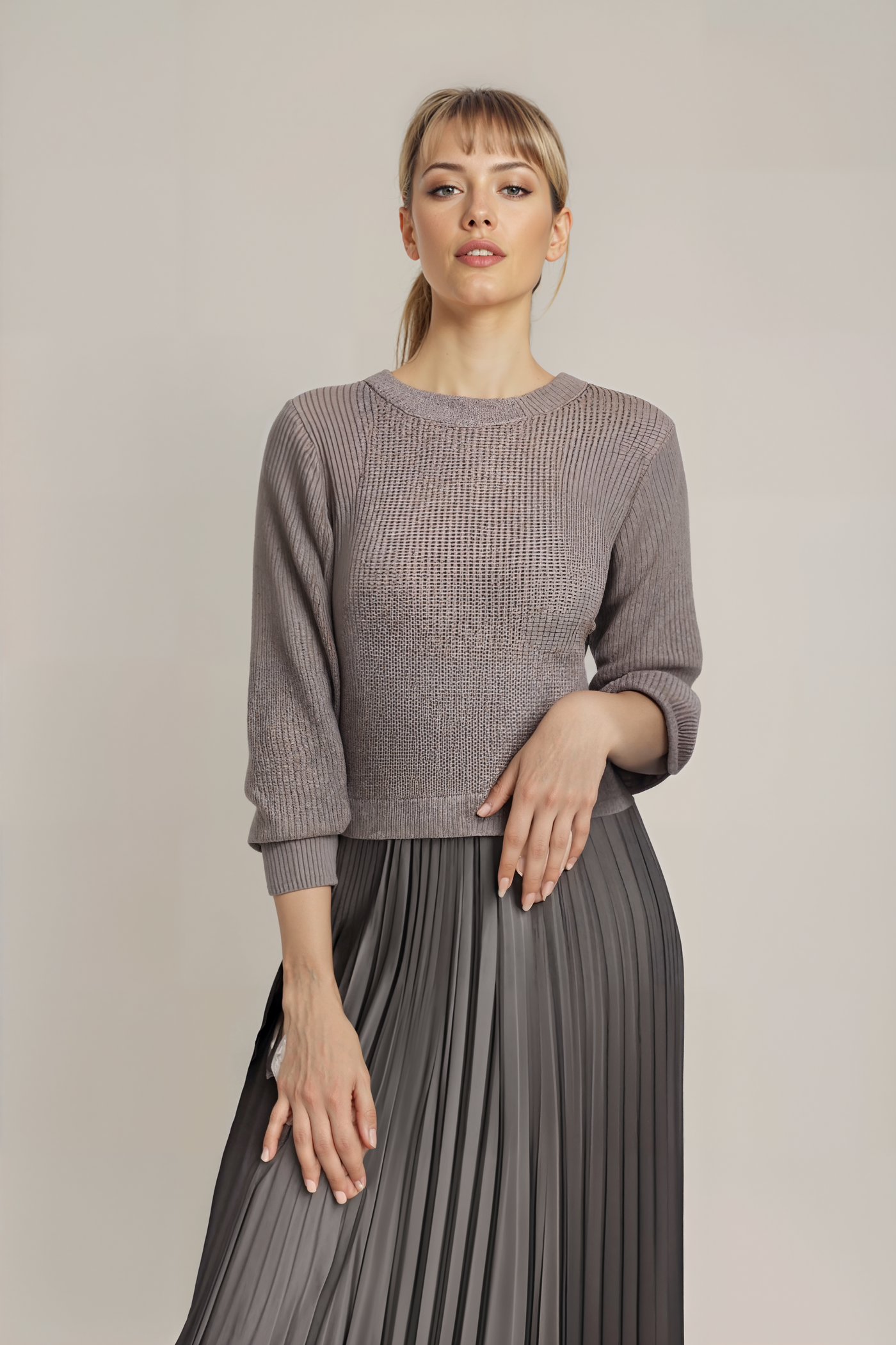 Hailey | Knit Jumper & Pleated Satin Skirt