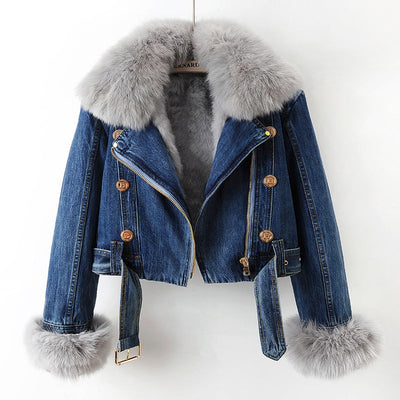 Margaux Luxe Lined Imitation Fox Fur Denim Coat