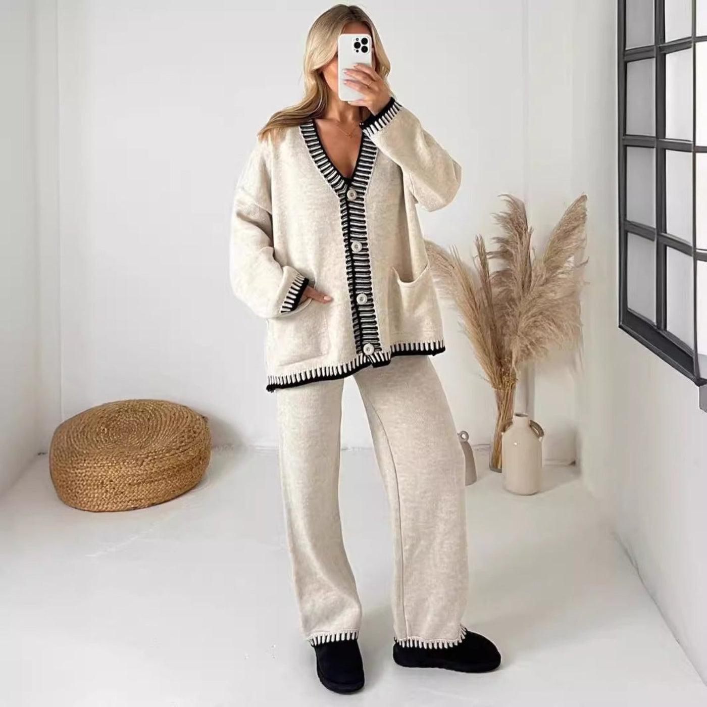 Julie - Cozy Long Sleeve Cardigan and Wide Leg Pants Set