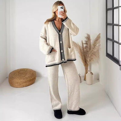 Julie - Cozy Long Sleeve Cardigan and Wide Leg Pants Set