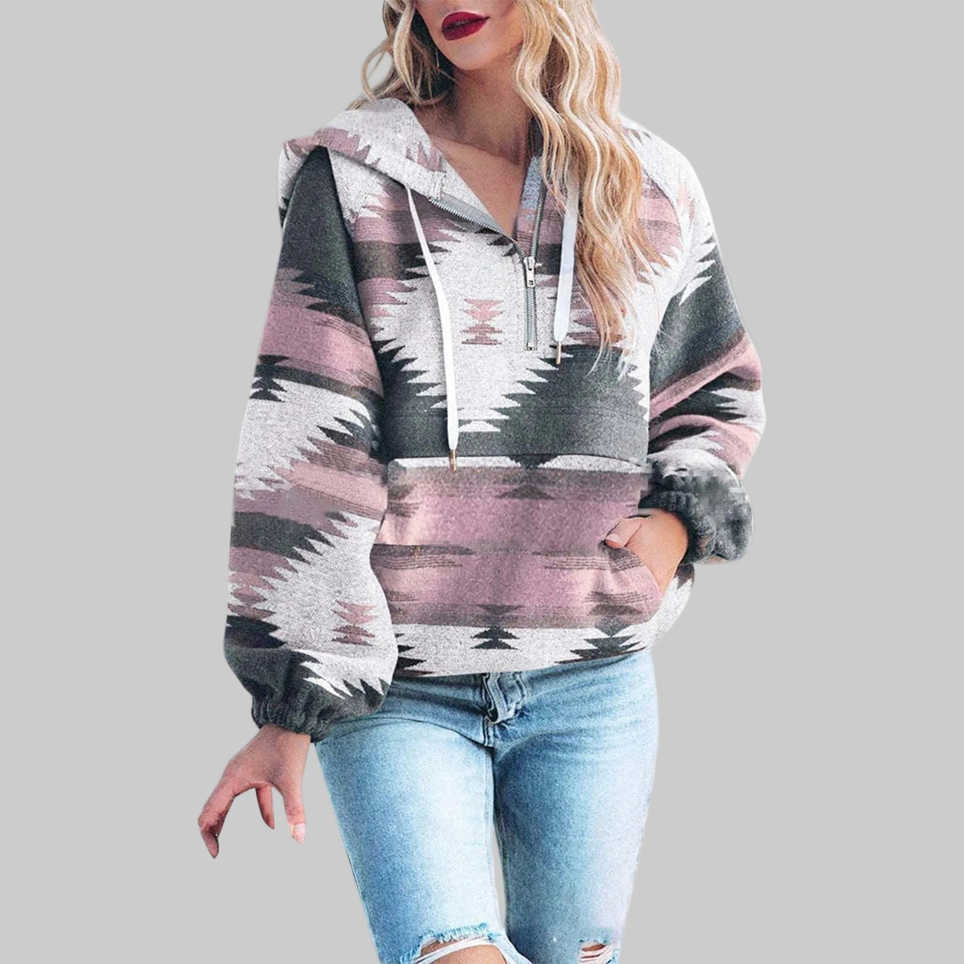 Lily - Comfy Oversized Zip Up Long Sleeve Hoodie Sweatshirt