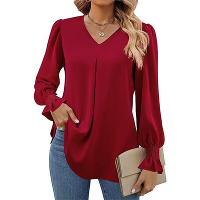 Joelle | Pleated V-Neck Blouse