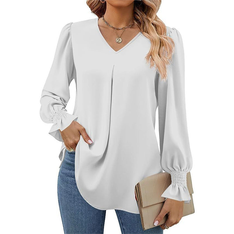 Joelle | Pleated V-Neck Blouse