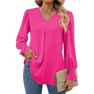 Joelle | Pleated V-Neck Blouse