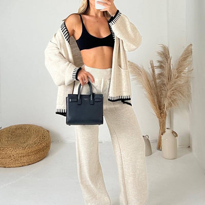 Julie - Cozy Long Sleeve Cardigan and Wide Leg Pants Set