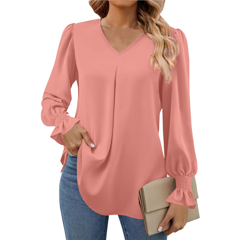 Joelle | Pleated V-Neck Blouse