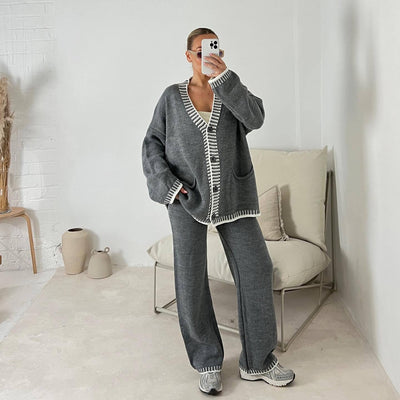 Julie - Cozy Long Sleeve Cardigan and Wide Leg Pants Set