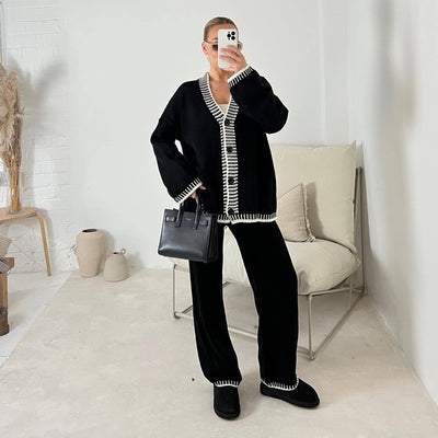 Julie - Cozy Long Sleeve Cardigan and Wide Leg Pants Set