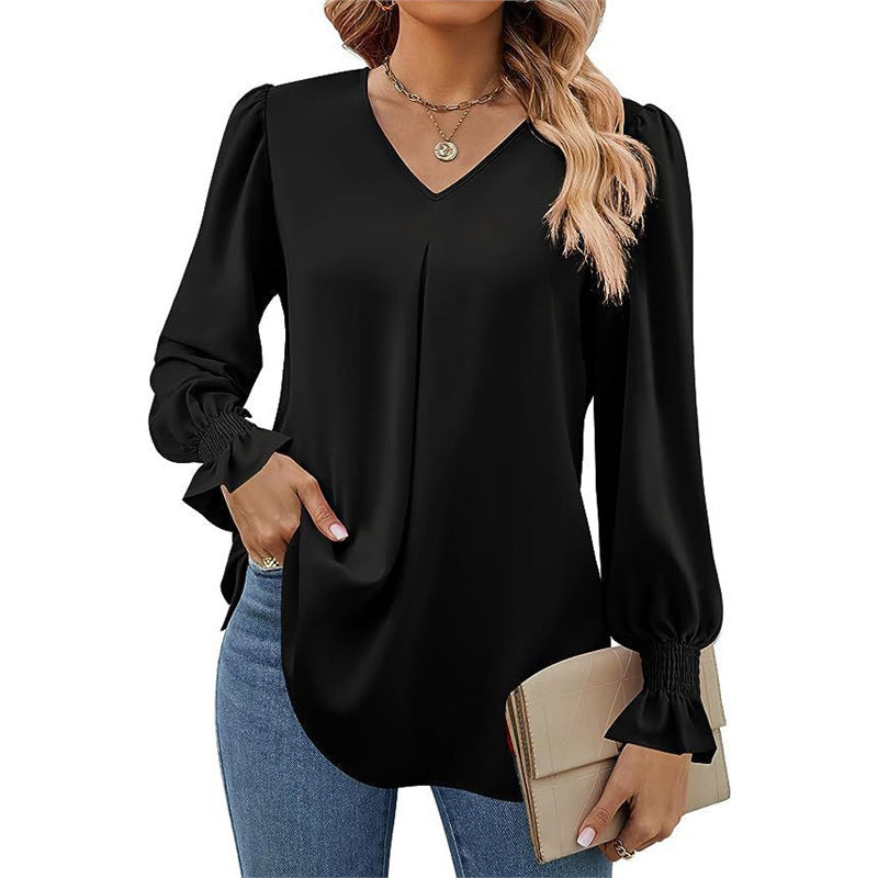 Joelle | Pleated V-Neck Blouse