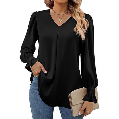 Joelle | Pleated V-Neck Blouse