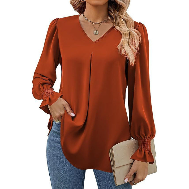 Joelle | Pleated V-Neck Blouse