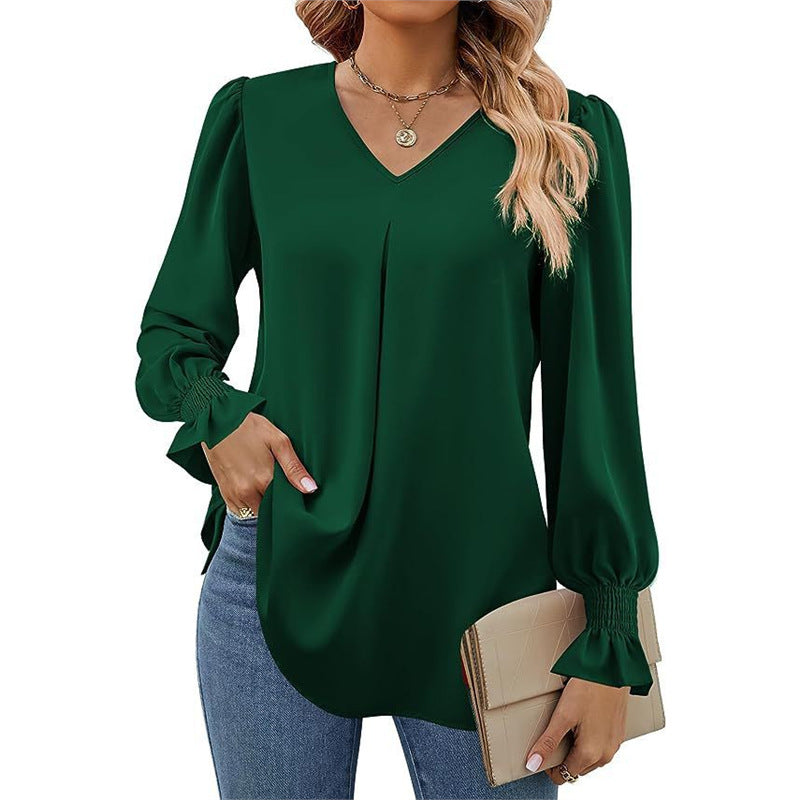 Joelle | Pleated V-Neck Blouse