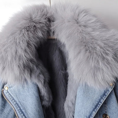 Margaux Luxe Lined Imitation Fox Fur Denim Coat