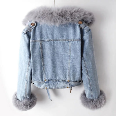 Margaux Luxe Lined Imitation Fox Fur Denim Coat