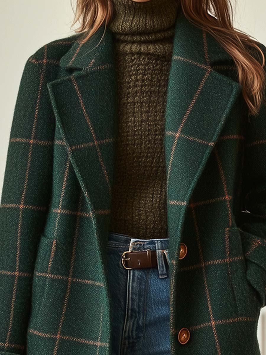 Maya - Women's Classic Plaid Tweed Coat