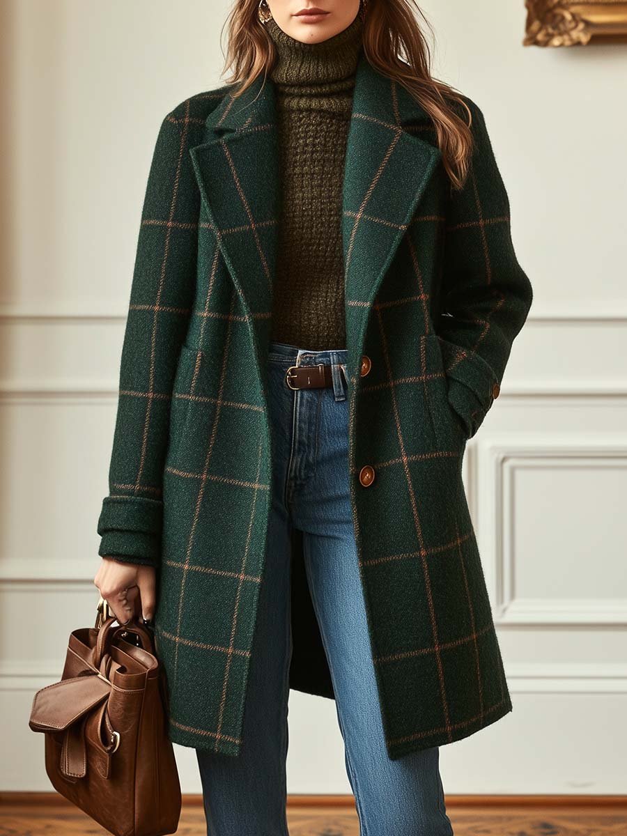 Maya - Women's Classic Plaid Tweed Coat