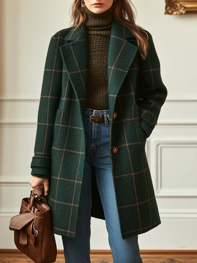 Maya - Women's Classic Plaid Tweed Coat