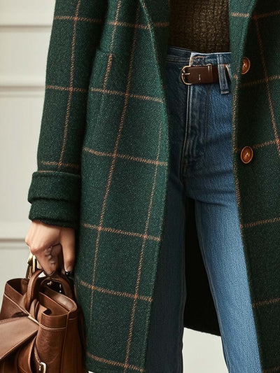 Maya - Women's Classic Plaid Tweed Coat